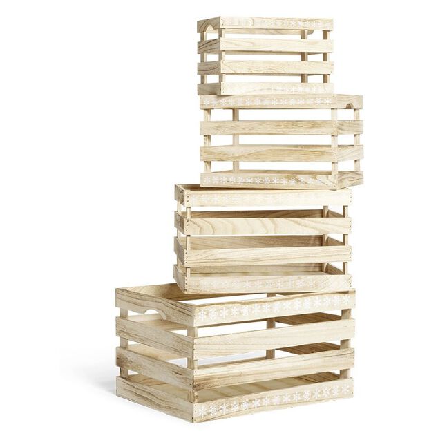 Cagette en bois motif flocon blanc 38x28xH23cm