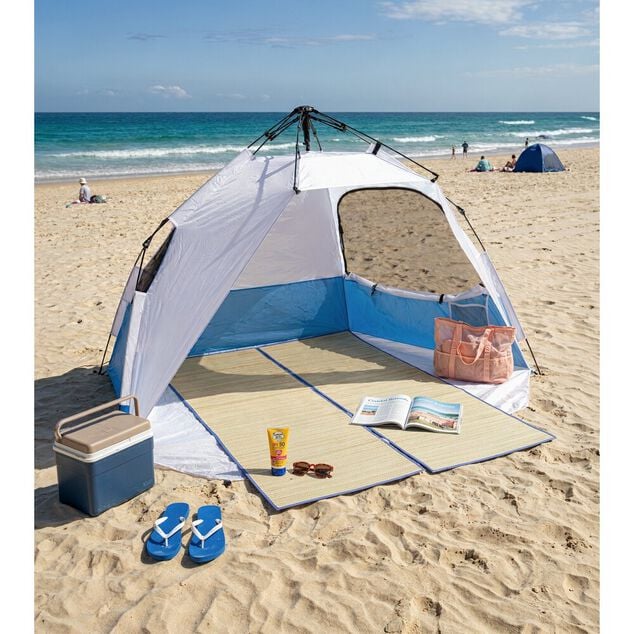 Tente de plage pop-up fibre de verre et polyester bleu 220x150xH144cm