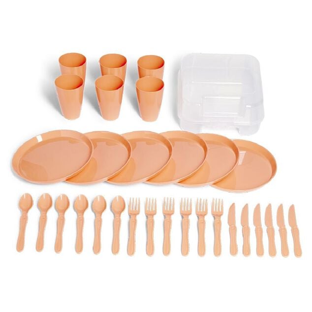 Service de pique-nique pour 6 personnes plastique orange
