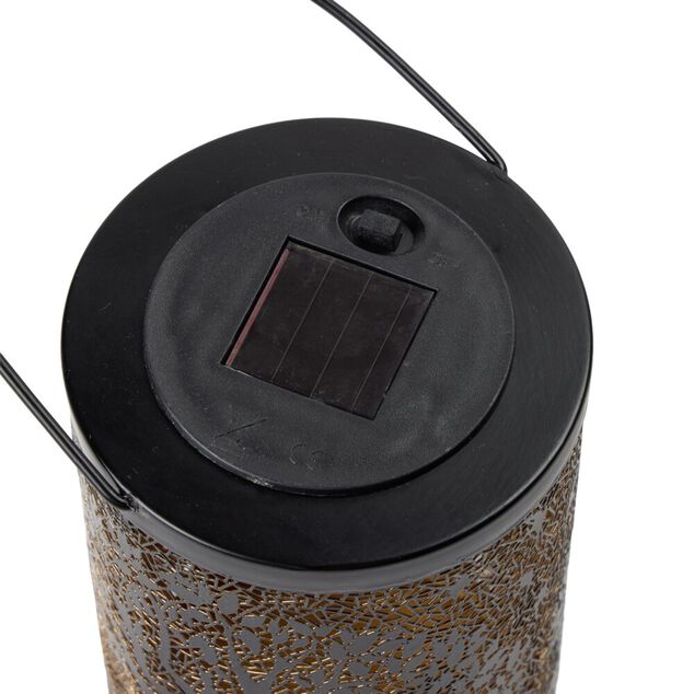 Lanterne solaire ronde LED arbre de vie m&eacute;tal bronze marron &Oslash;10xH28cm