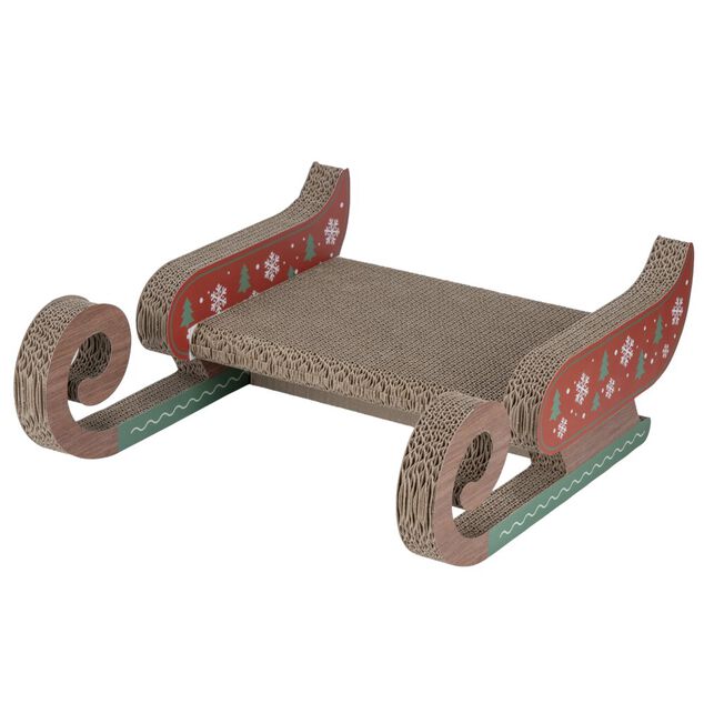 Grattoir pour chat forme tra&icirc;neau de No&euml;l papier L35X15XH42 cm