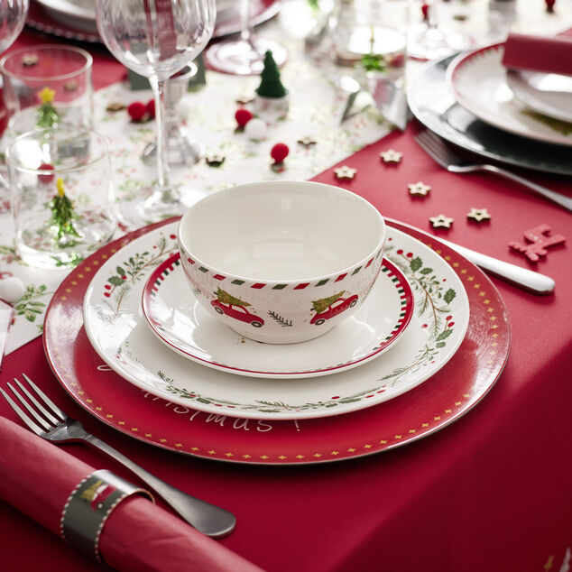 Assiette plate en porcelaine blanche motif feuillage de No&euml;l &Oslash;27cm