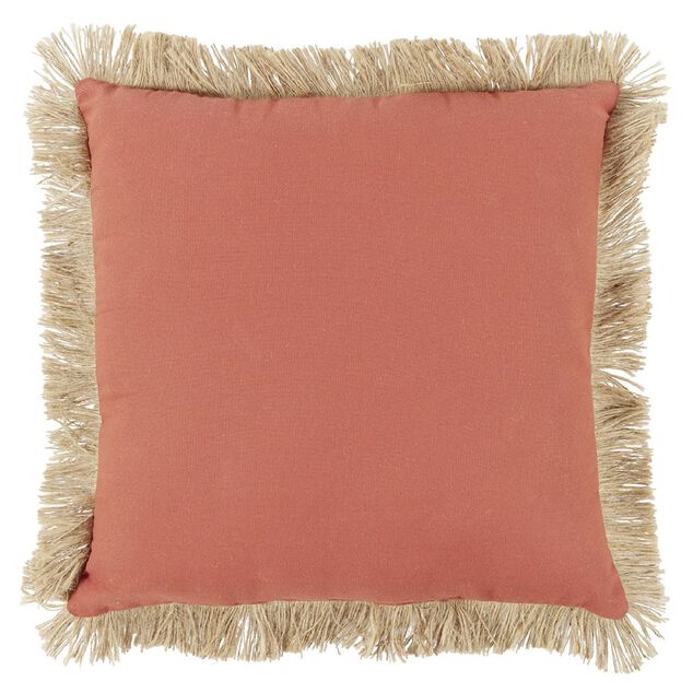 Coussin déco franges jute 45x45cm rouge