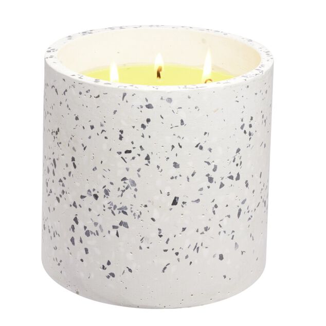 Bougie citronnelle 3 m&egrave;ches design terrazzo &Oslash;15xH14cm