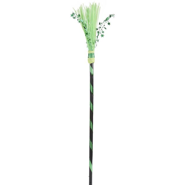 Balai sorci&egrave;re Halloween fluo d&eacute;cor &eacute;toile H93 cm