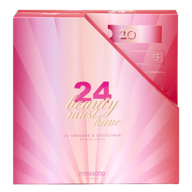 Calendrier de l'Avent 2026 cosm&eacute;tiques 24 cases ouverture portefeuille L13X2XH22 cm rouge et rose