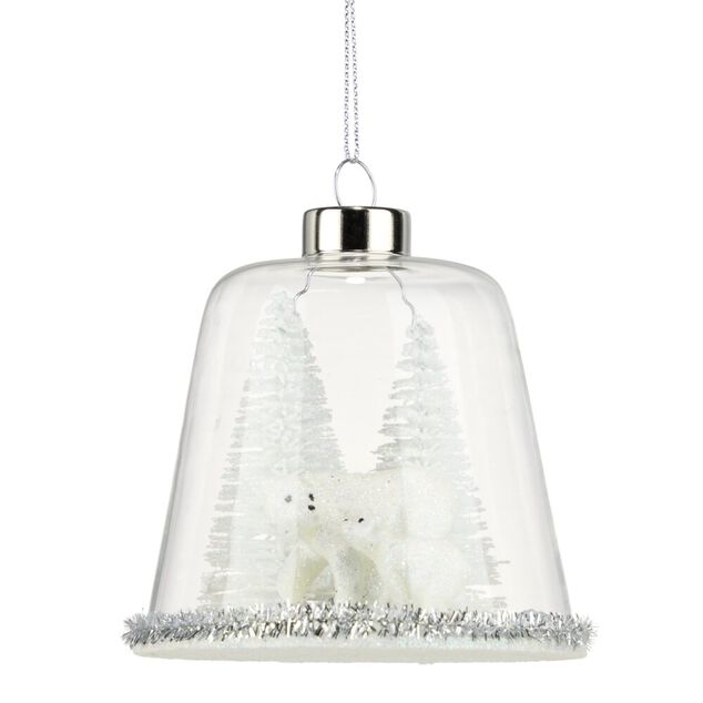 Boule de No&euml;l cloche en verre d&eacute;cor bor&eacute;al H8,6cm