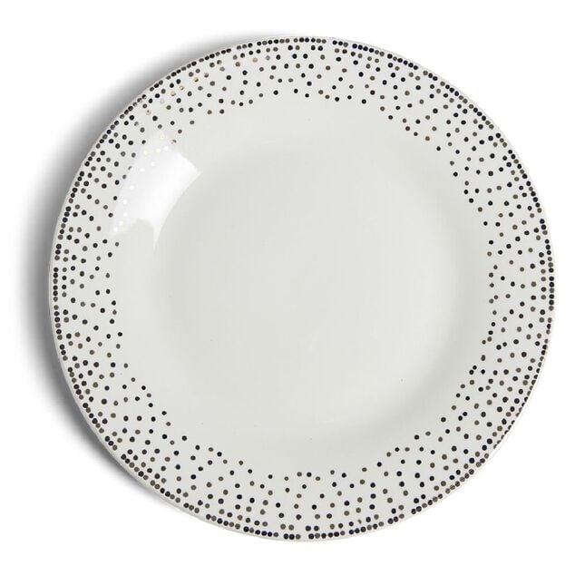 Assiette &agrave; dessert ronde &Oslash;19cm porcelaine pois blanc et dor&eacute;