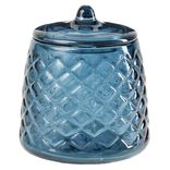 Pot &agrave; coton en verre transparent bleu