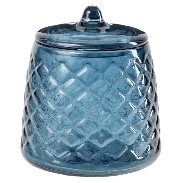 Pot &agrave; coton en verre transparent bleu