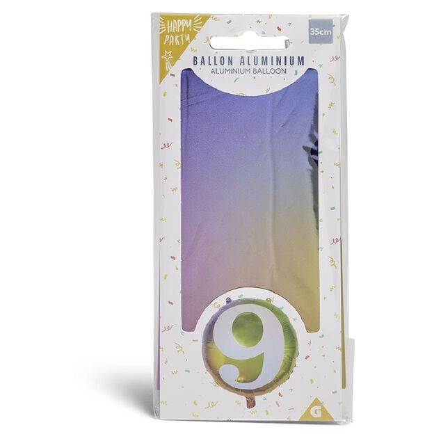 Ballon alu chiffre 9 m&eacute;tallis&eacute; multicolore &Oslash;45cm