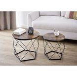 Table basse bois et m&eacute;tal x2 D&eacute;troit noir &Oslash;40xH36cm et &Oslash;50xH40cm