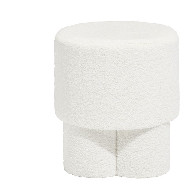 Tabouret rond en tissu bouclette blanc 42x40 cm