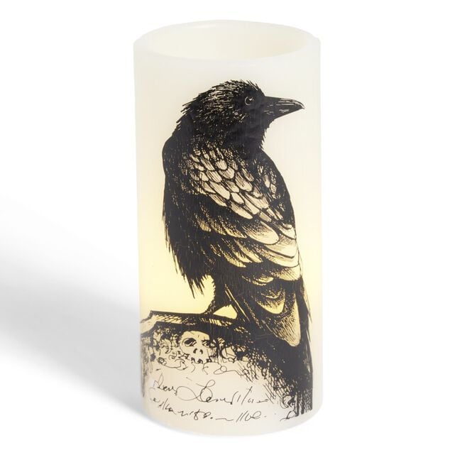 Bougie LED Halloween corbeau &Oslash;7,5xH15cm