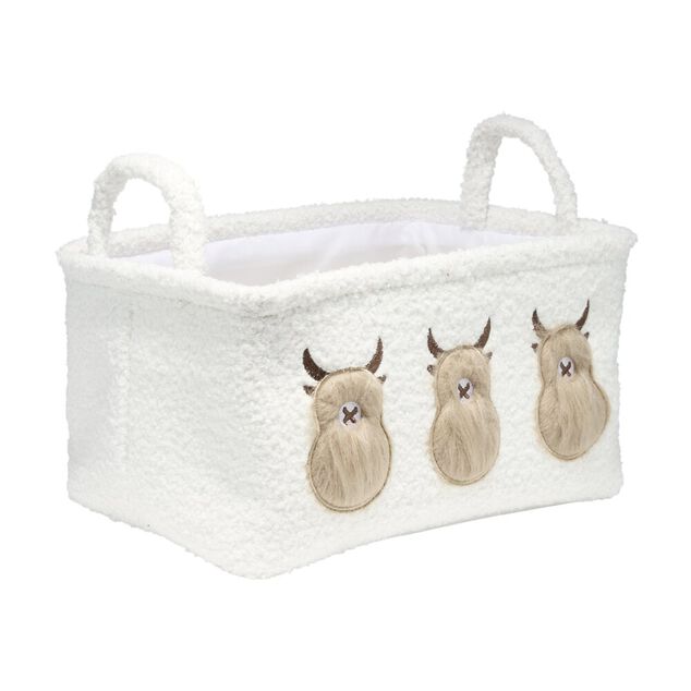 Panier de rangement vache Highland tissu bouclette grand format L33cm