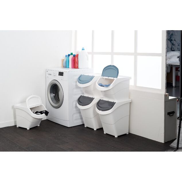 Bo&icirc;te de rangement blanche avec couvercle 40L