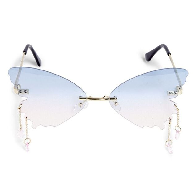 Lunettes fantaisies adulte papillon bleu et rose avec pendentif