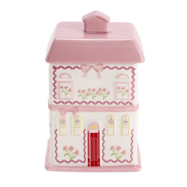 Bonbonni&egrave;re forme maison dolomite rose 15x15xH24cm