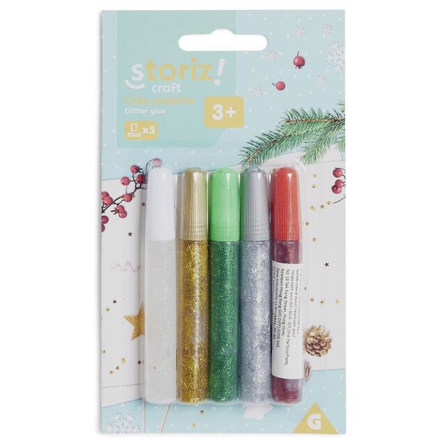 Colle color&eacute;e paillet&eacute;e 10ml x5