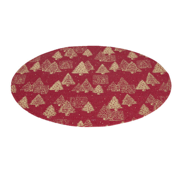 Set de table rond en jute naturel motifs sapins rouges Ø38cm