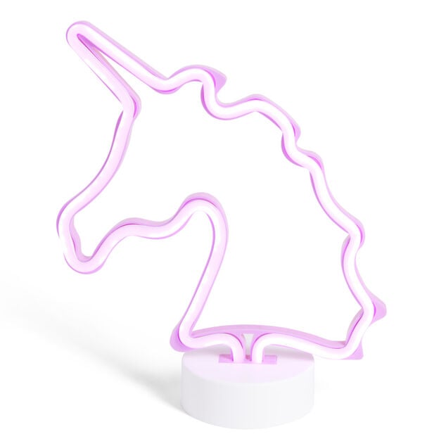 Lampe &agrave; poser d'ambiance n&eacute;on rose forme licorne 20x10xH24,5cm