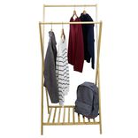 Portant double en bambou avec &eacute;tag&egrave;re pour accessoires 70x55xH150cm