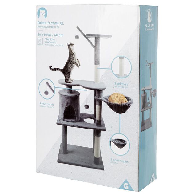 Arbre &agrave; chat XL 3 niveaux couchage griffoir H148cm
