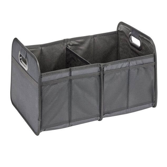 Pani&egrave;re de rangement r&eacute;tractable 2 compartiments polyester noir 50x32xH27cm