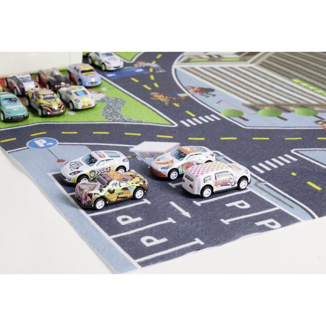 Caisse de rangement avec 20 voitures et 1 tapis de jeu