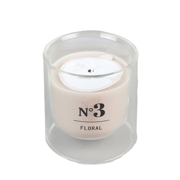 Bougie parfum&eacute;e dans verre double paroi senteur floral 25H