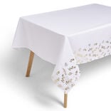 Nappe tissu blanc motif feuillage Noël doré 140xL300cm