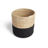 Pani&egrave;re tress&eacute;e bi-mati&egrave;re coton et jacynthe noir et naturel &Oslash;21xH21cm