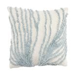 Coussin carr&eacute; coton beige tuft&eacute; bleu fa&ccedil;on algues 40x40cm