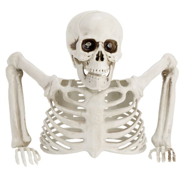 Buste squelette Halloween yeux rouge LED plastique blanc 24x12x19cm