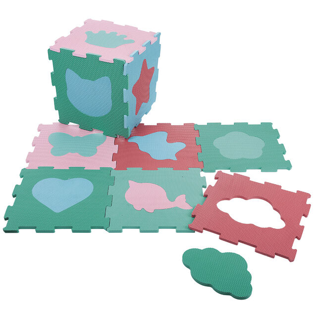 Tapis puzzle mousse 9 dalles 30,5x30,5cm avec formes d&eacute;tachables