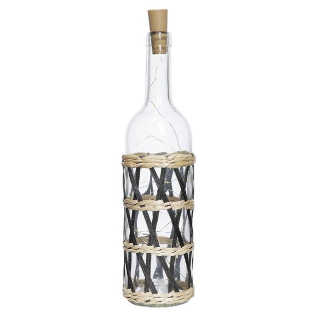 Bouteille d&eacute;co LED habillage rotin crois&eacute;