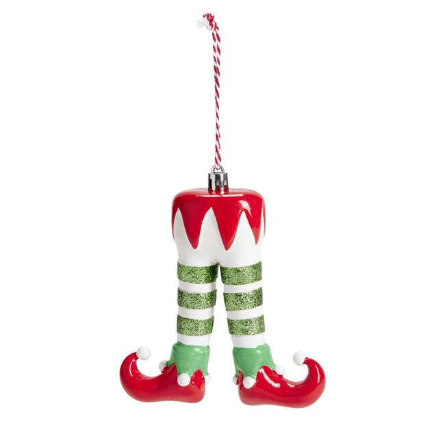 D&eacute;coration &agrave; suspendre jambes de lutin de No&euml;l 11x3,5xH11cm