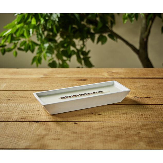 Bougie cire en céramique blanc effet flamme cheminée 30,5x10,5xH4,5cm