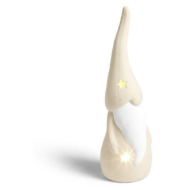 Gnome lumineux &agrave; poser beige H22,5cm