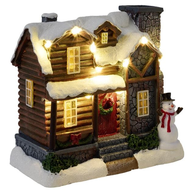 Village de No&euml;l LED anim&eacute; sc&egrave;ne fum&eacute;e de chemin&eacute;e 15x8xH13cm