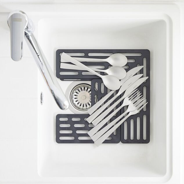 Égouttoir pour fond d'évier multifonction silicone gris 28,5x28,5xH5cm