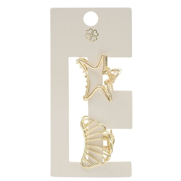 Pince cheveux x2 mini coquillage et &eacute;toile de mer m&eacute;tal dor&eacute; L5cm