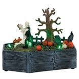 Village anim&eacute; Halloween cerceuil avec couple squelette dansant H18,5cm