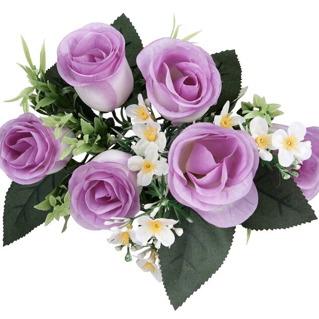 Piquet de boutons de Roses - Fleur artificielle violet blanc