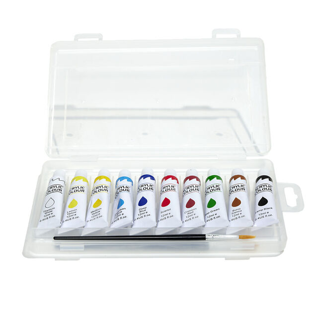 Bo&icirc;te peinture acrylique 10 tubes 16ml avec 2 pinceaux