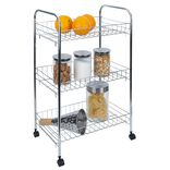 Desserte à roulettes 3 niveaux métal gris 41x26,5xH61,5cm