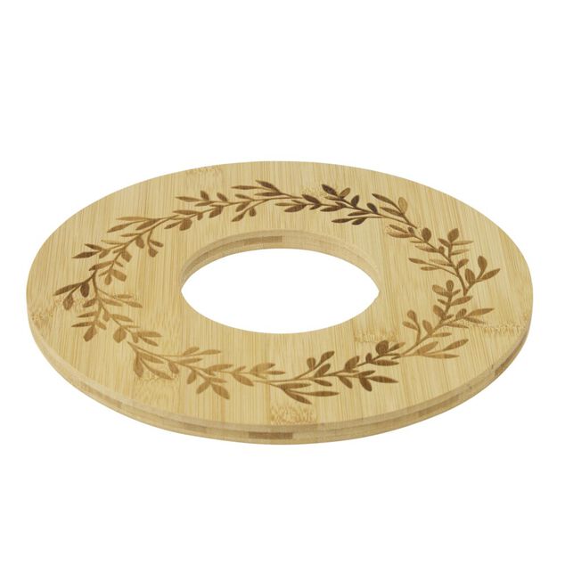 Planche de pr&eacute;sentation en bois grav&eacute; motif couronne L25X25XH1,2 cm