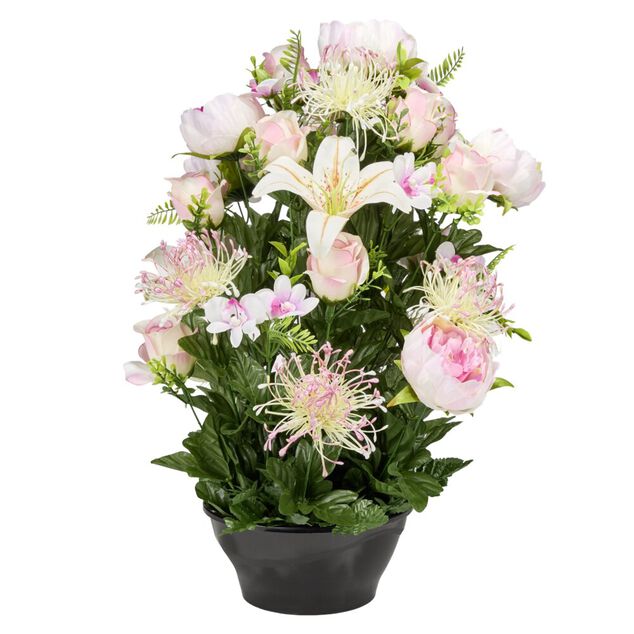 Vasque plastique pivoines roses lys orchid&eacute;es &Oslash;40xH56cm (3 mod&egrave;les)