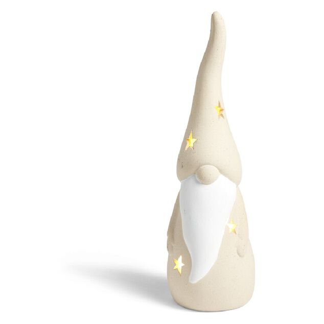 Gnome lumineux &agrave; poser beige H22,5cm