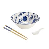 Bol &agrave; ramens &Oslash;20,5cm floral avec cuill&egrave;re porcelaine et baguettes bambou